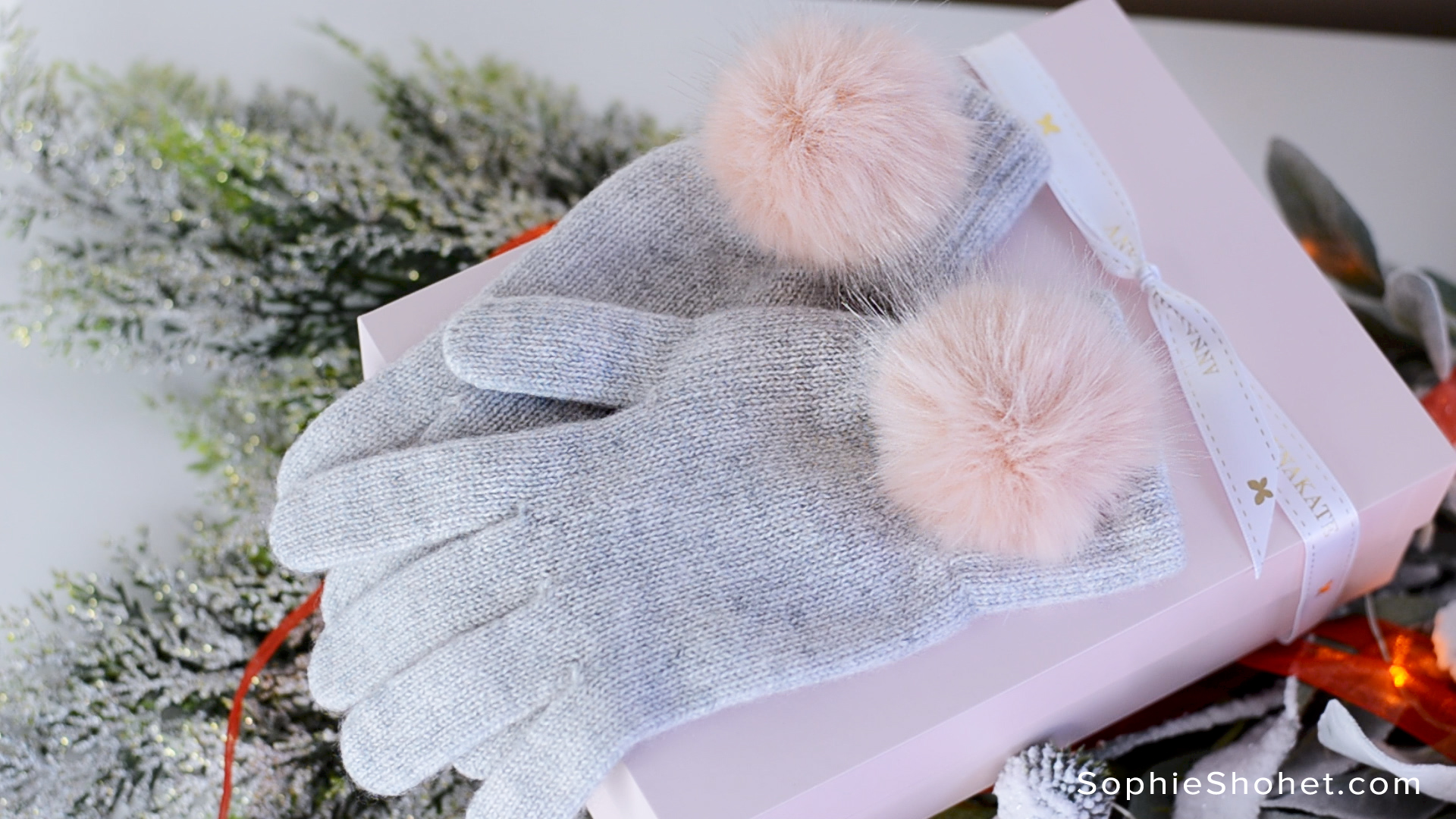 Annakate Faux Fur Pom Pom Cashmere Gloves